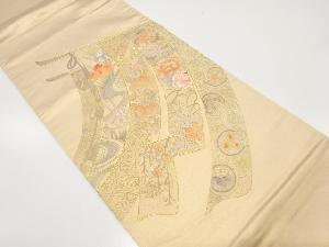 アンティーク　箔置き几帳に草花模様刺繍袋帯（材料）